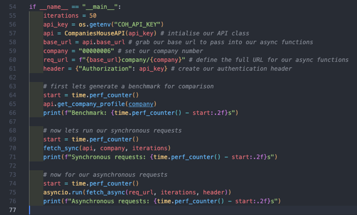 Screenshot of the comparison between synchronous and asynchronous