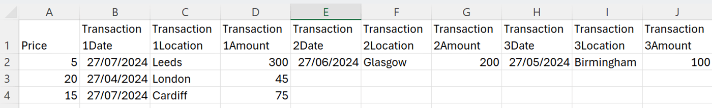 Screenshot of a CSV example