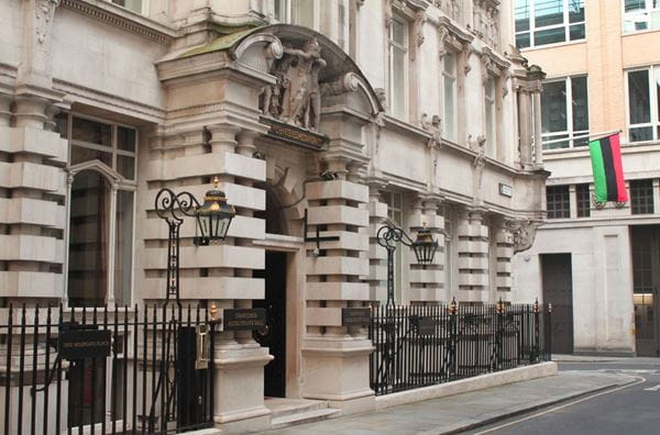 Pan-African UNIA flag outside Chartered Accountants Hall