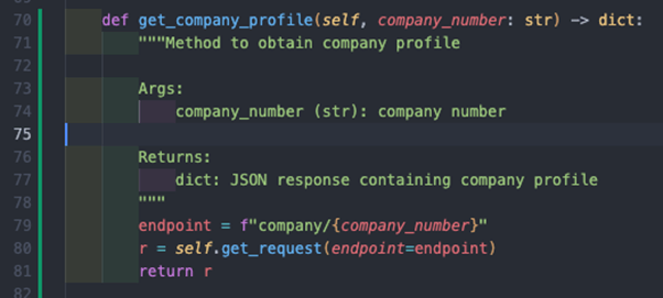 Screenshot of get_company_profile coding