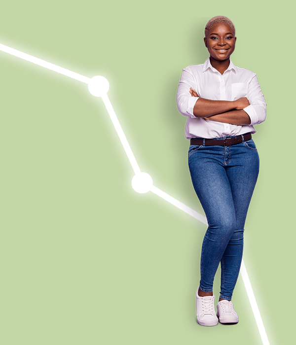 woman standing on the in  the image with a green background and light streak