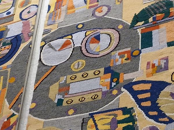 A detail from the tapestry 'A perspective on innovation', 1981 by Eduardo Paolozzi