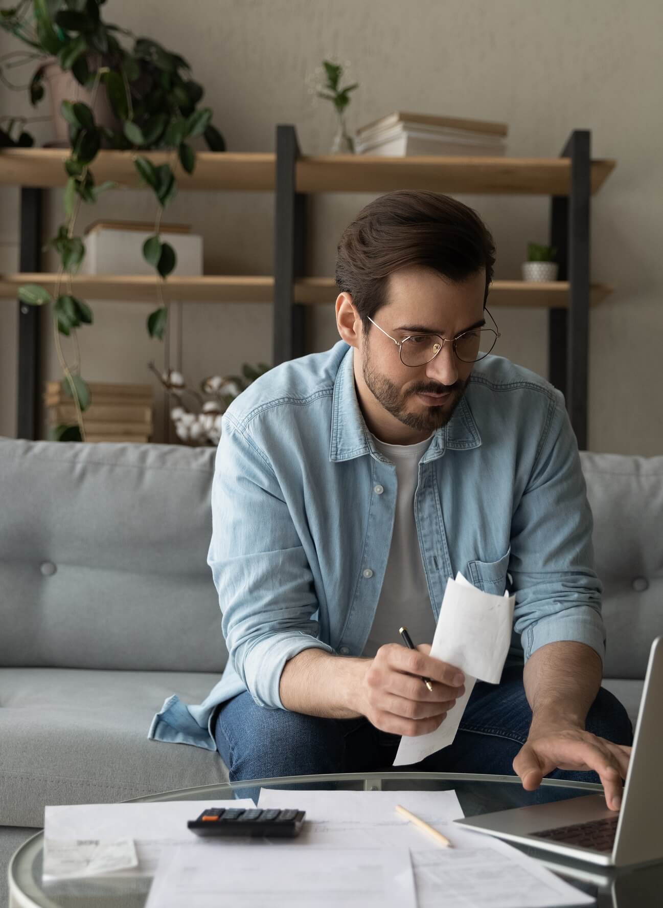 Young man working from home