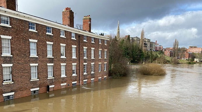 A flooded apartment building