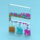 coloured beads spheres floating sorting through clear glass box puzzle blue background