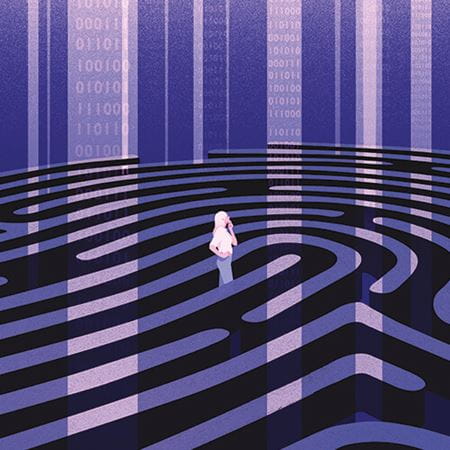 A person walking through a maze.