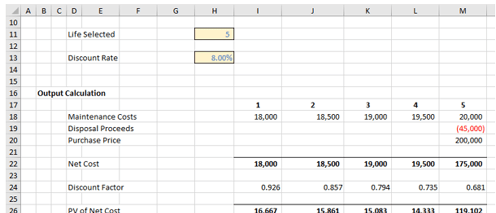 image of 5 years calculation of net present value