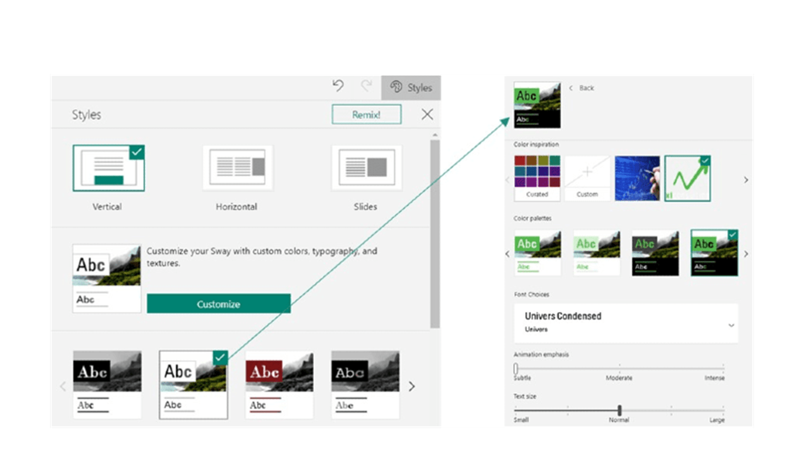 A screenshot of Sway customisable theme options