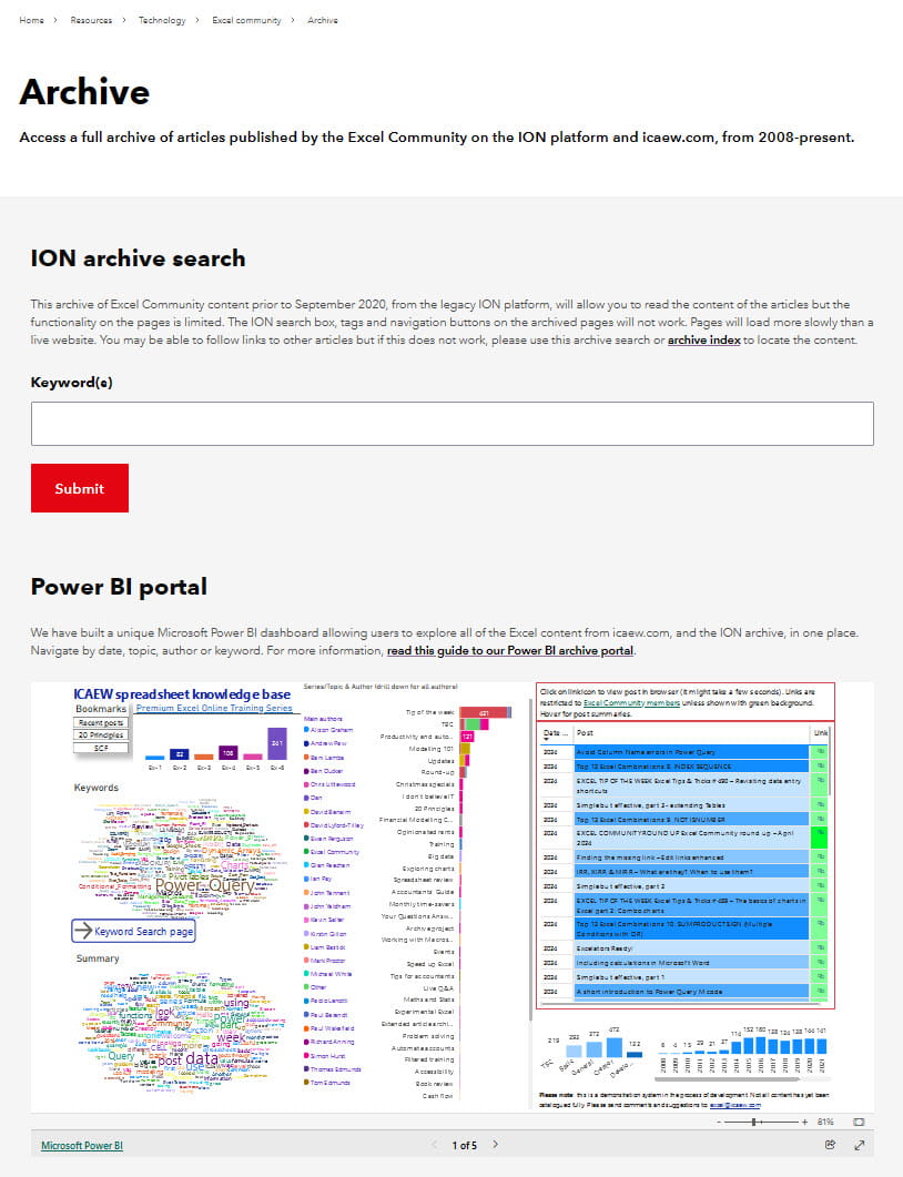 Screenshot of ION archive search