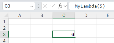 Screenshot of Lambda function after using Name Manager in Excel