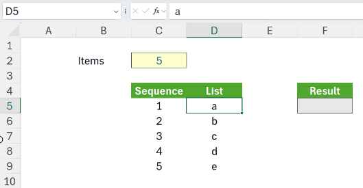 Screenshot of SEQUENCE dynamic array function in Excel