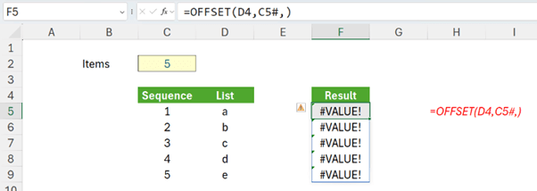 Screenshot of #VALUE! in Excel