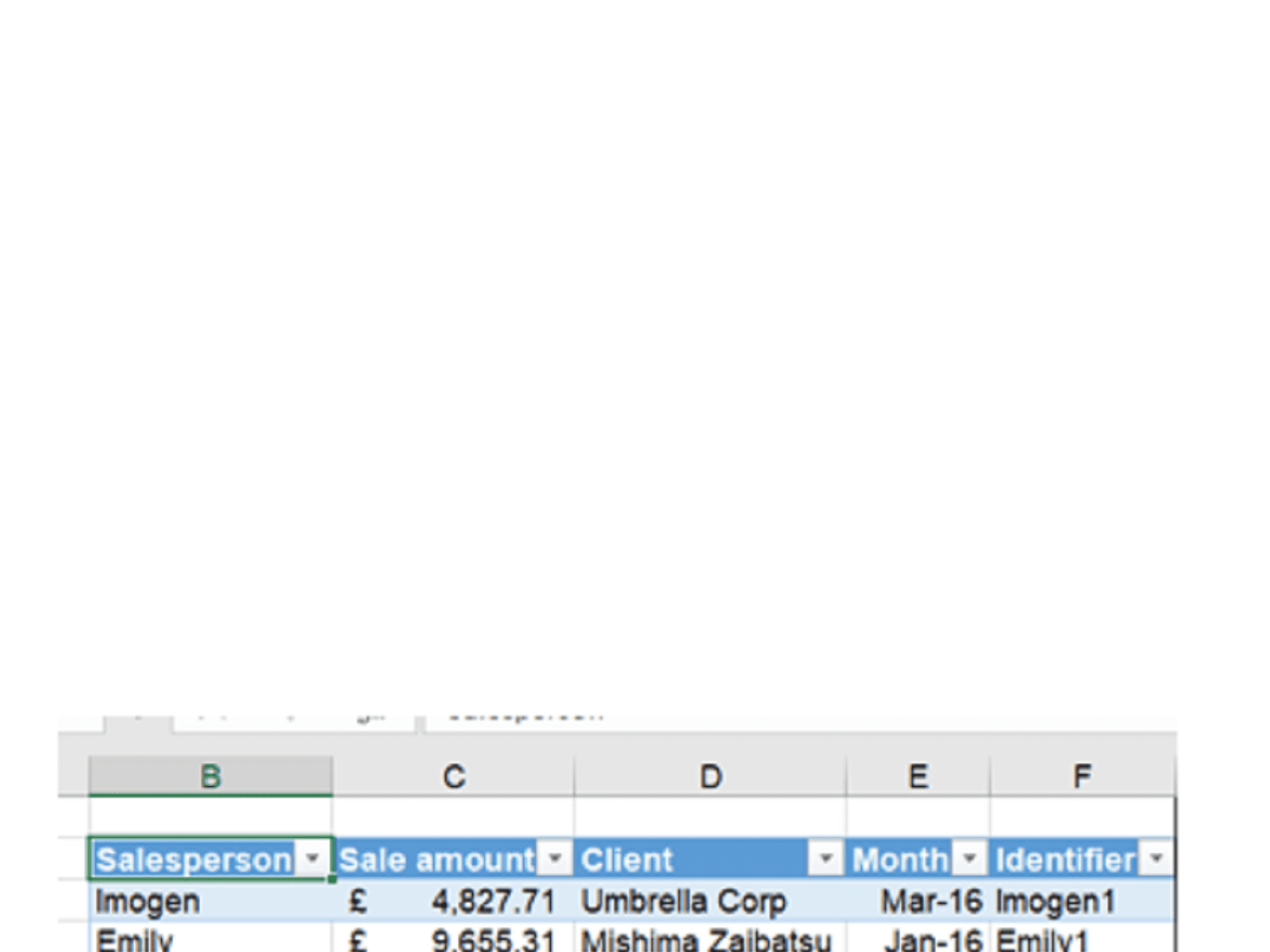 Excel screengrab